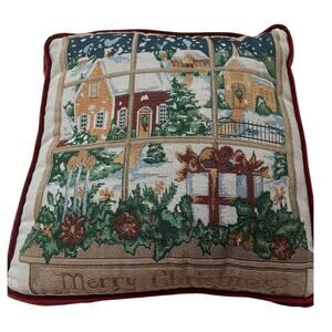 VTG Portofino 17x17x3 Square Tapestry Merry Christmas Window Pillow